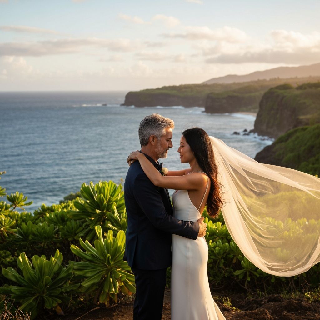 Intimate elopement ceremony on Hawaiian cliffs