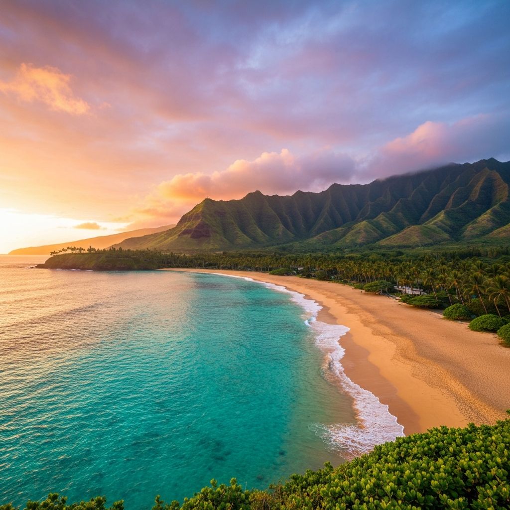 Beautiful Hawaiian coastline at sunset
